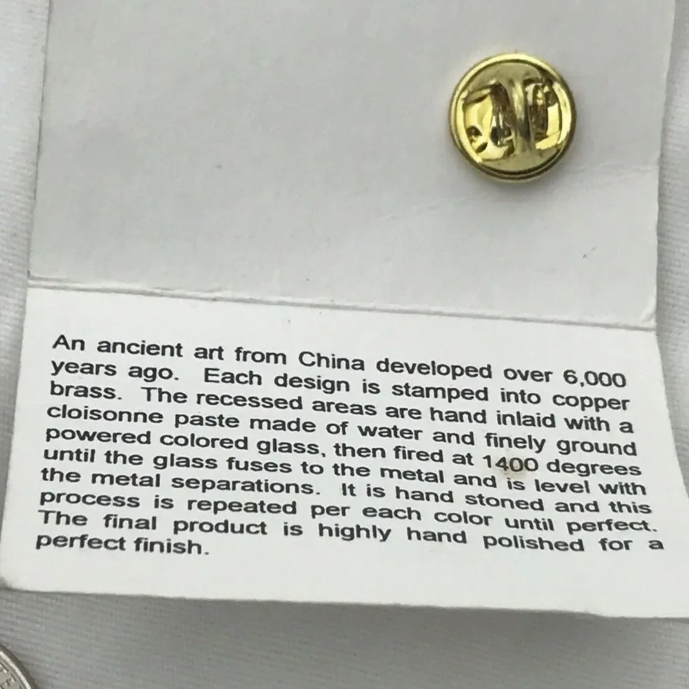 Present Cloisonne Gold Tone on Card Perfectmatch Vintage Pin Brooch Christmas